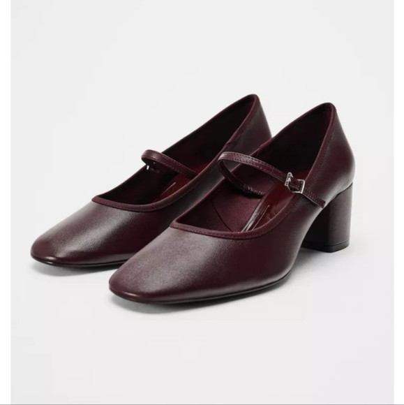 Zara Shoes - Zara Burgundy Mary Jane Block Heel Pumps